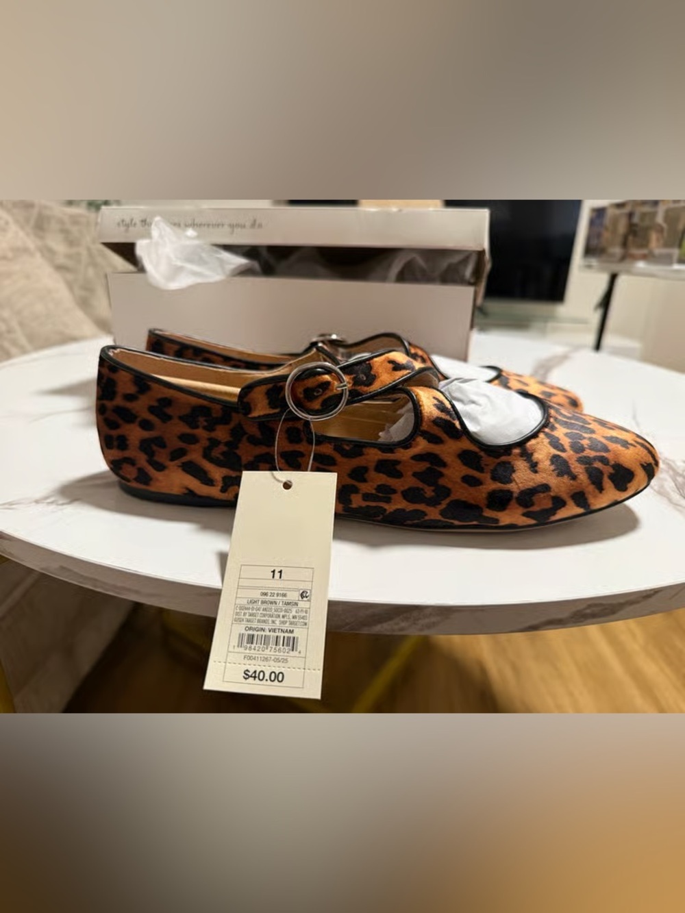 Leopard Print Mary Jane Flats with Buckle - Women's